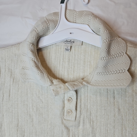 🎁 Atelier By Kirious Front Button  Cable Knit Shirt Top Cream Breathable Size L - Picture 3 of 16